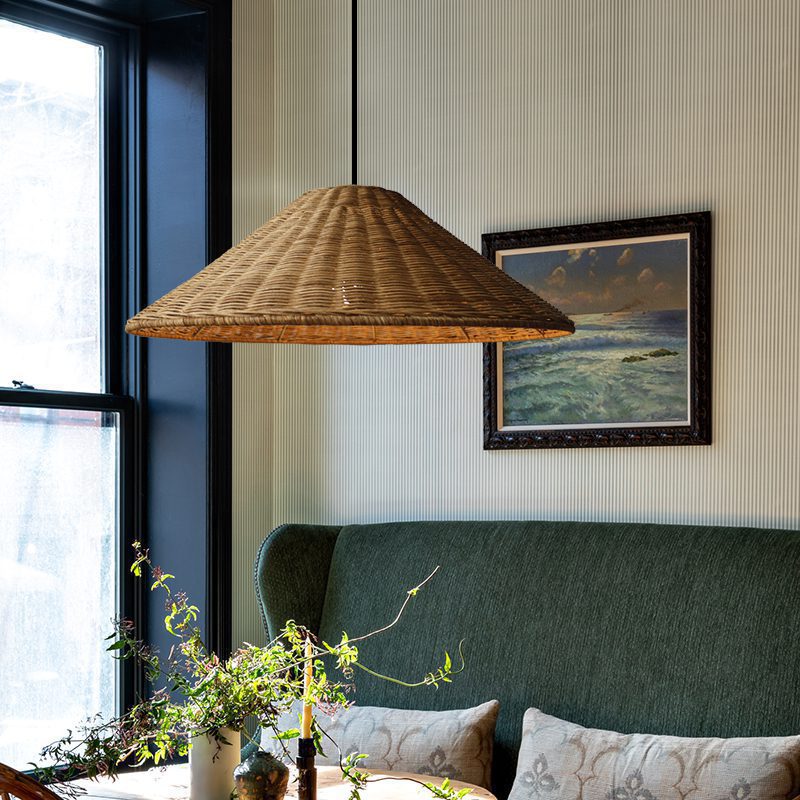 Retro Woven Rattan Cone Umbrella Rattan Pendant Light