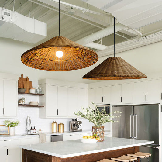 Retro Woven Rattan Cone Umbrella Rattan Pendant Light