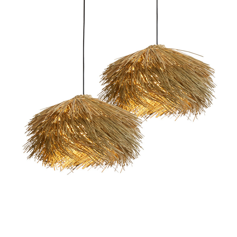 Japanese Wabi-Sabi Rattan Living Room Chandelier Retro Straw Lamp