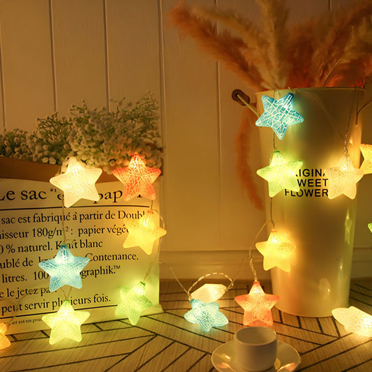 Pentagram LED String Light Modern Plastic 20/40 Heads Restaurant Christmas Lamp in Yellow/Blue-Pink-Yellow. 3/6 M