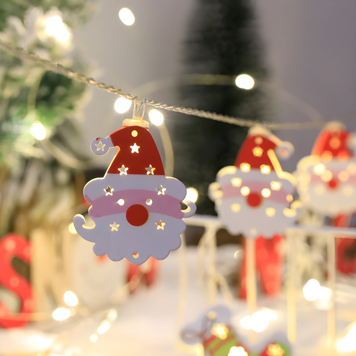 Cartoon Geometric Christmas Lighting Metal Living Room Bedroom LED String Light