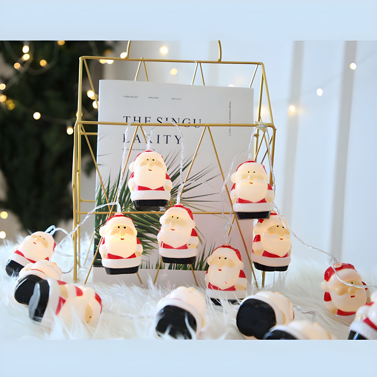 Cartoon Santa Claus Christmas Lamp Plastic Indoor LED String Light in Red