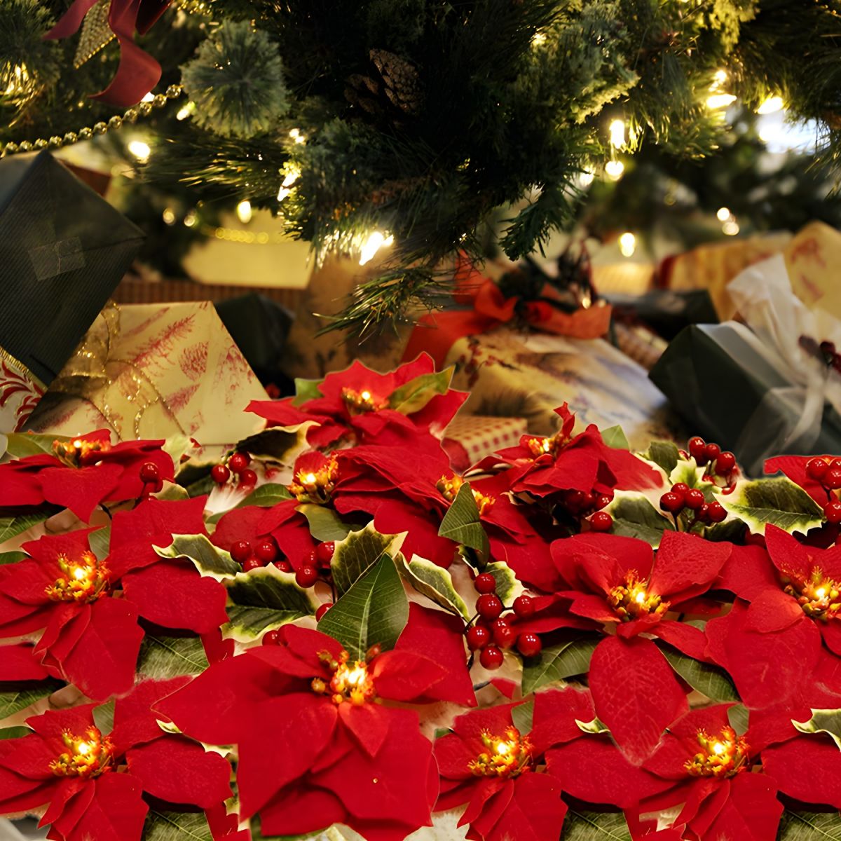 6.5ft Red Flower String Lighting Art Deco 10-Light Fabric Festive Light