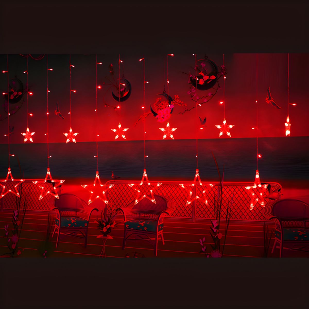 White Star Curtain String Light Art Decor 12-Head Plastic Christmas Light for Outdoor