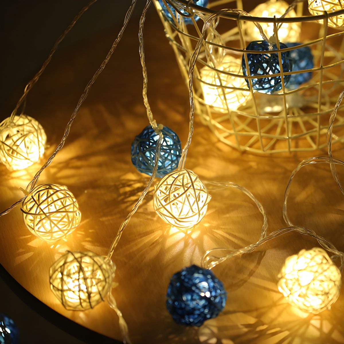 Contemporary Globe Battery String Light Rattan 13.1ft 20 Bulbs Bedroom LED Fairy Lighting