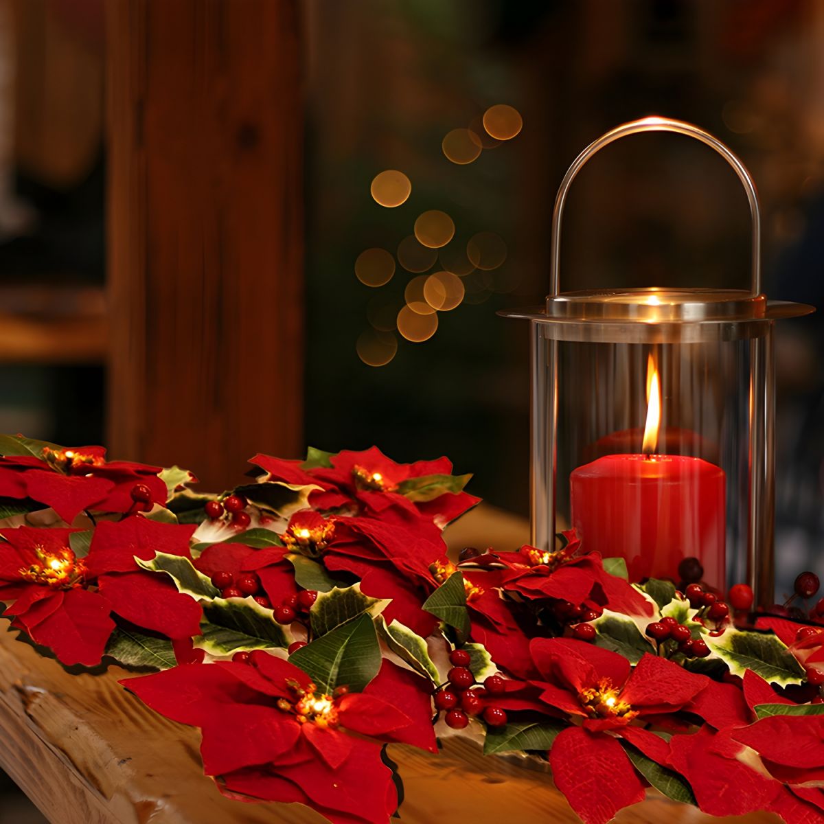6.5ft Red Flower String Lighting Art Deco 10-Light Fabric Festive Light
