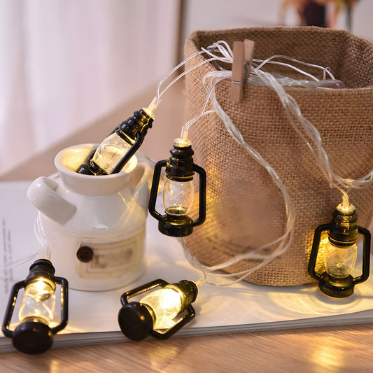 Black Kerosene Shape LED Fairy Lamp Artistic Battery Powered String Lighting for Bedroom