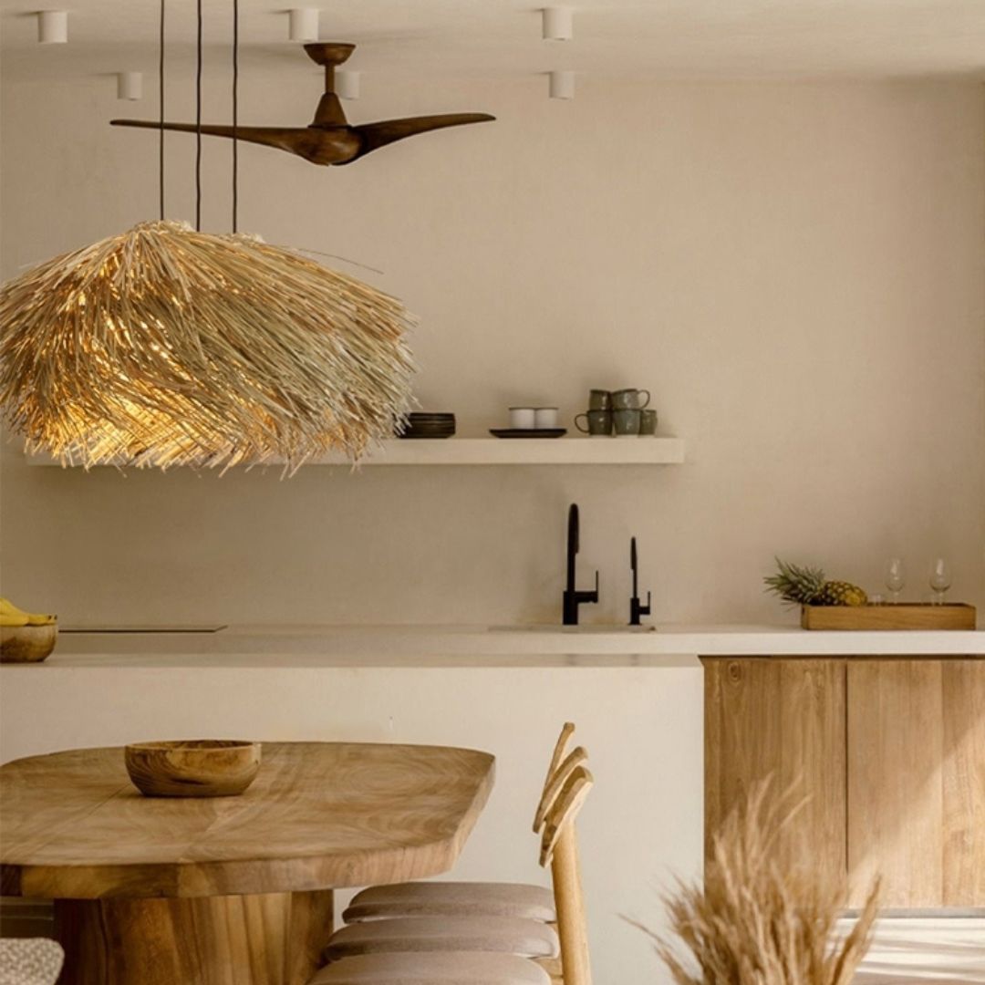 Japanese Wabi-Sabi Rattan Living Room Chandelier Retro Straw Lamp