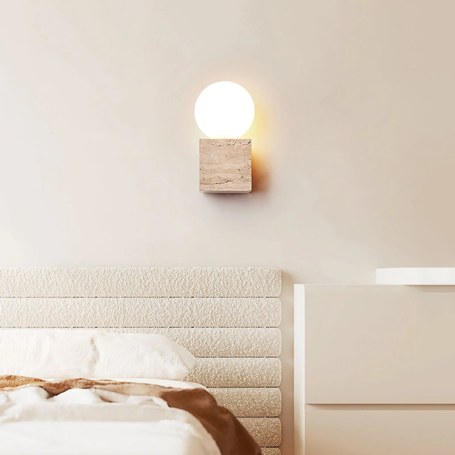 Cube Stone Travertine Wall Lamp