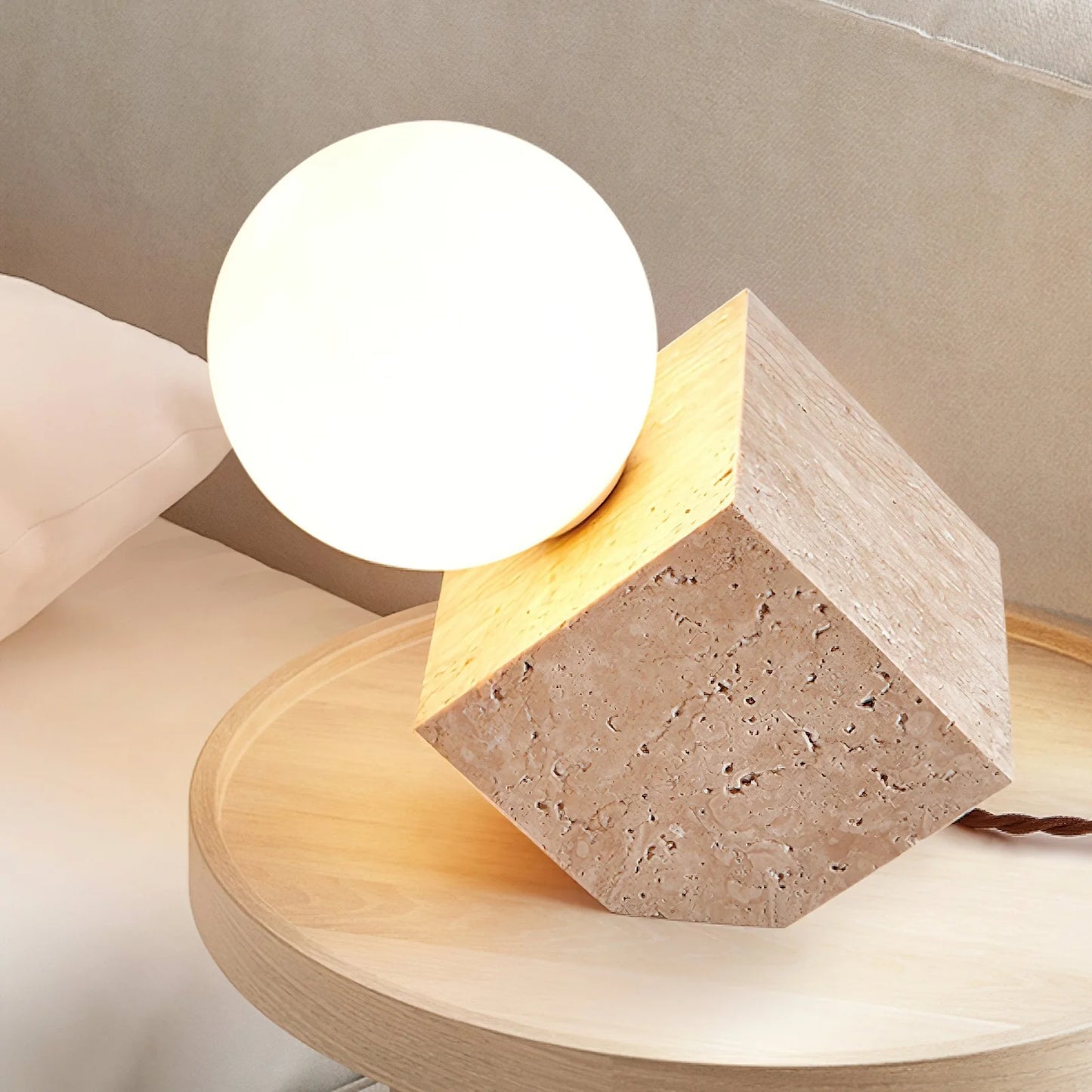 Travertine Cube Stone Table Lamp
