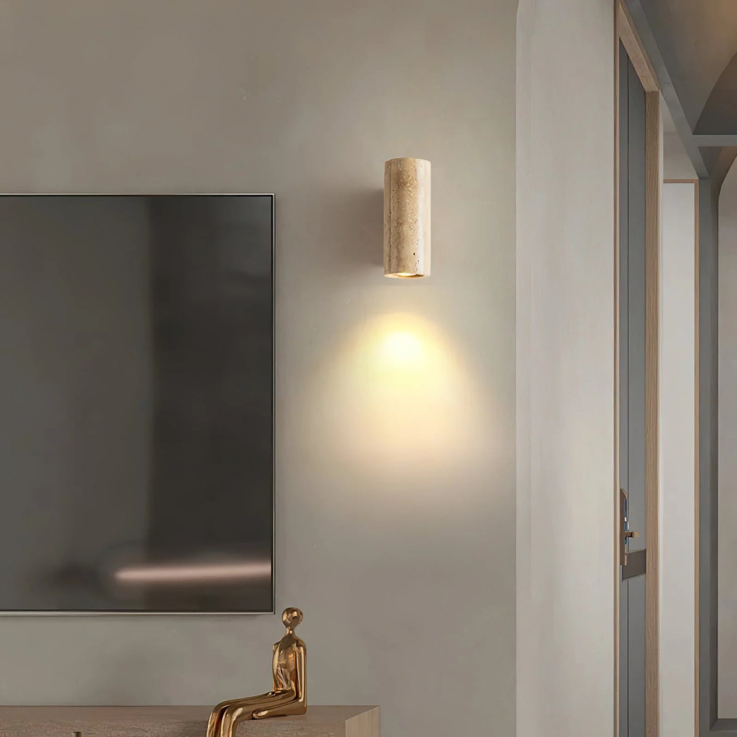 Travertine Square Round Column Wall Lamp