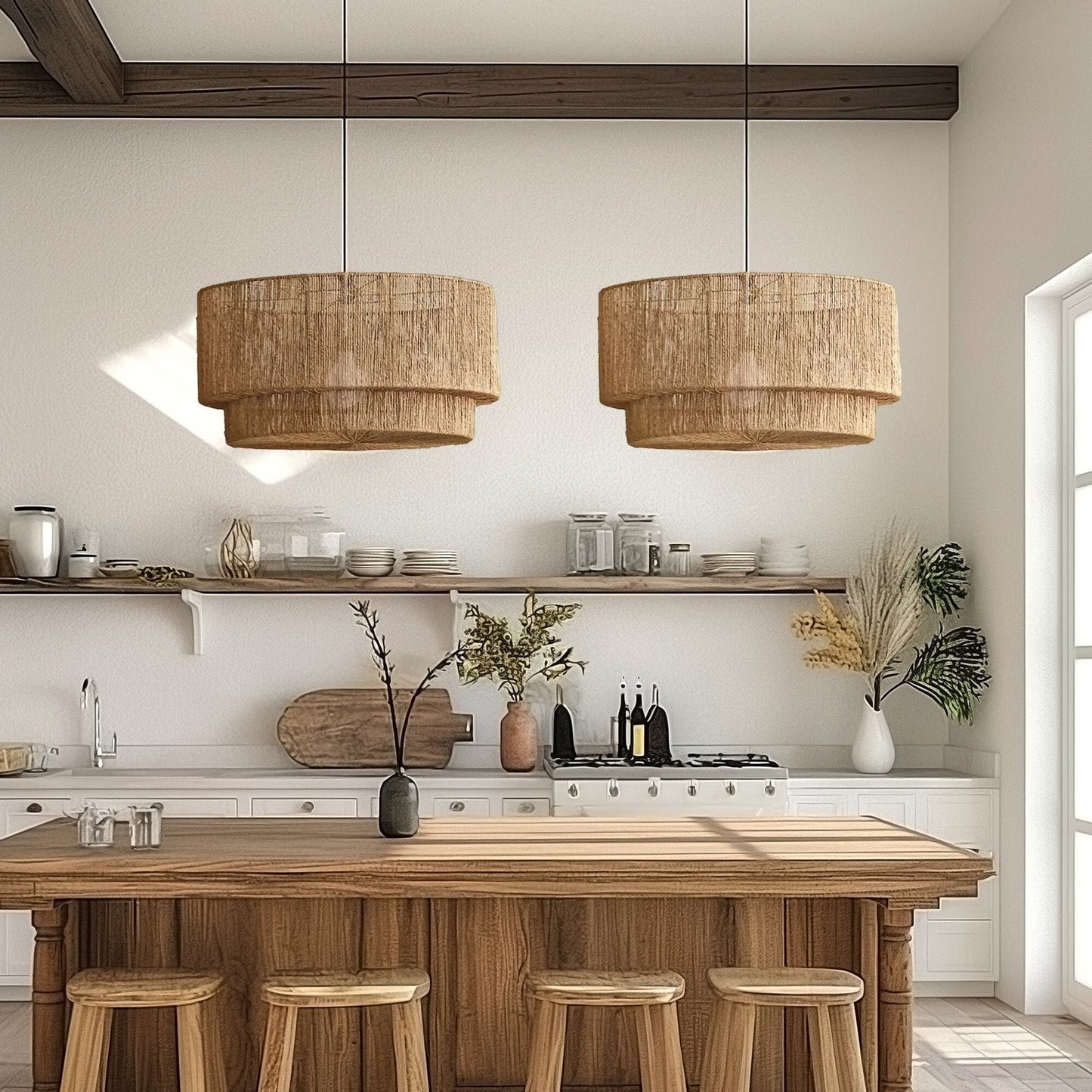 Shiloh Rattan Pendant Light - Bohemian Lampshade, Rattan Light Fixture
