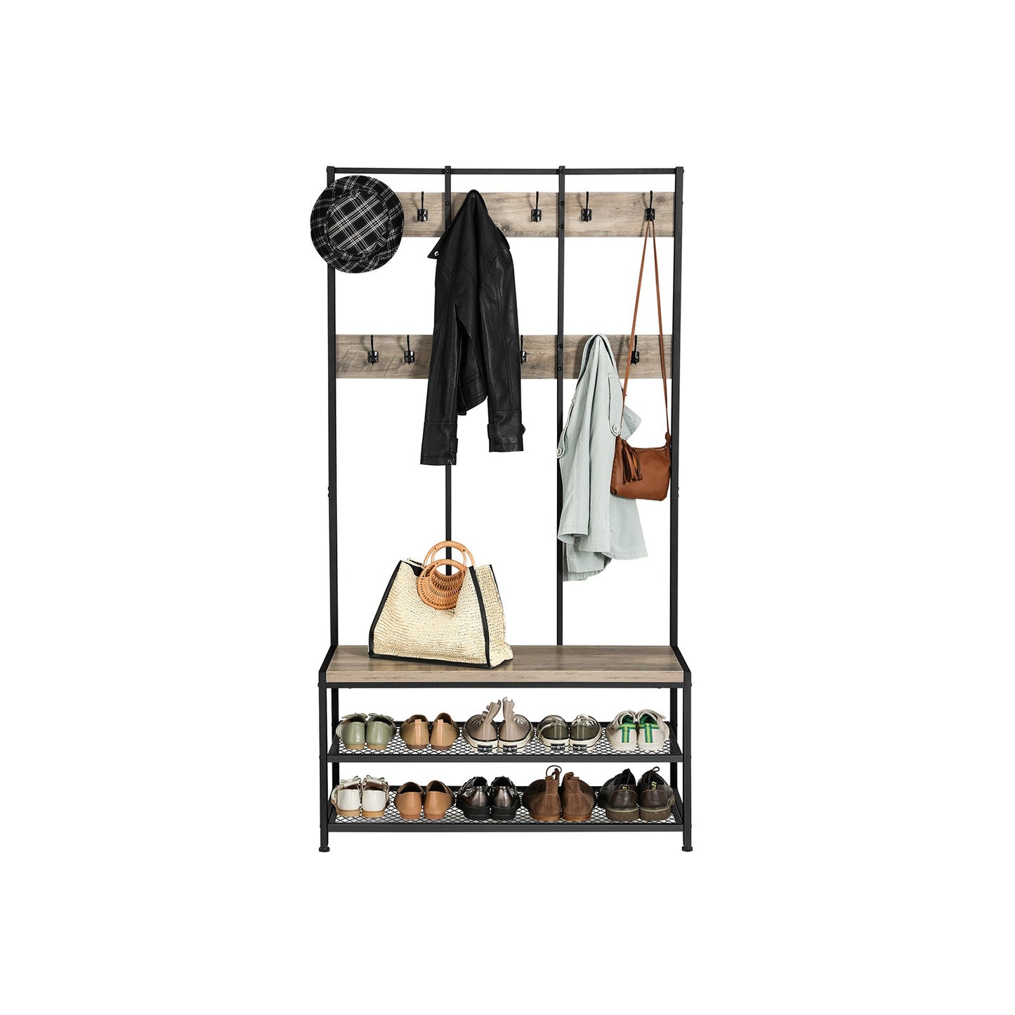 Gray Large Coat Rack Stand with 12 Hooks