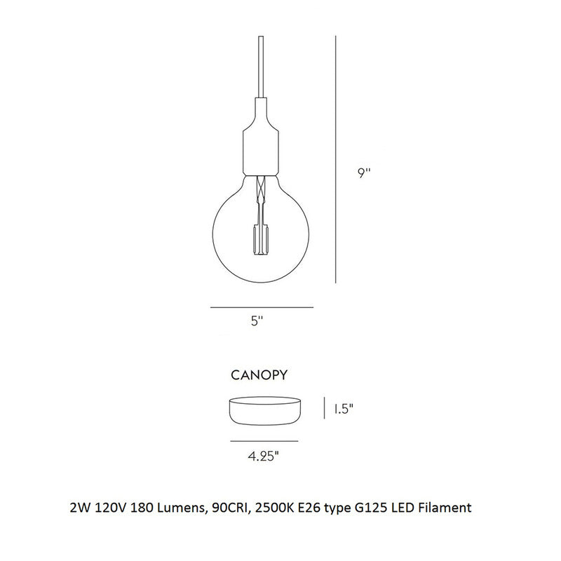 Dark Grey E27 Pendant Light - OPEN BOX