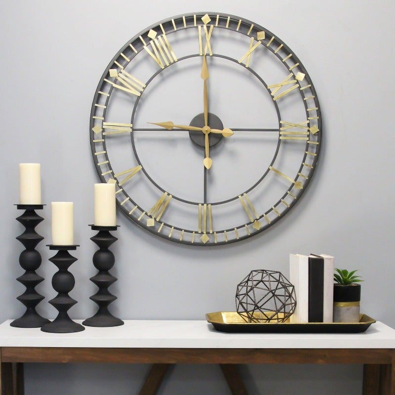 Vintage Style Metal Wall Clock w/ Black & Gold - Novus Decor Wall Decor