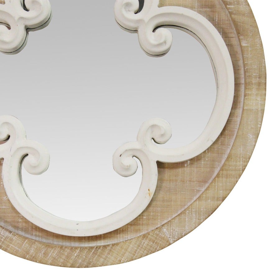 Coastal Whitewash Scrollwork Wood Wall Mirror - Novus Decor Wall Decor