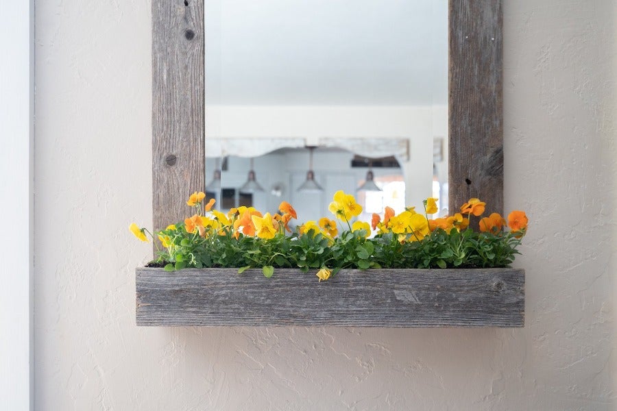 Rustic Weathered Gray Reclaimed Wood Plank Mirror with Shelf - Novus Decor Wall Decor