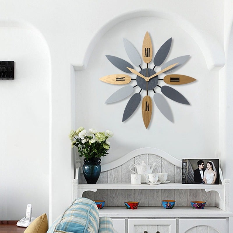 Nordic Wooden Leaf Wall Clock - Novus Decor Wall Decor