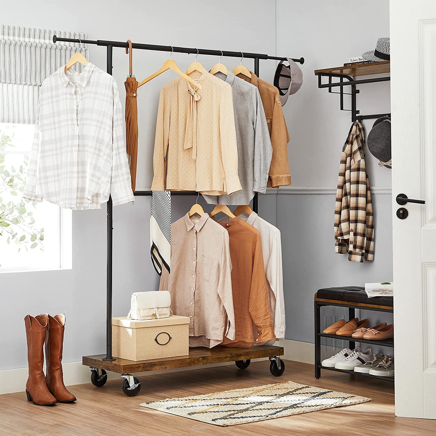 Double Rod Industrial Rolling Garment Rack