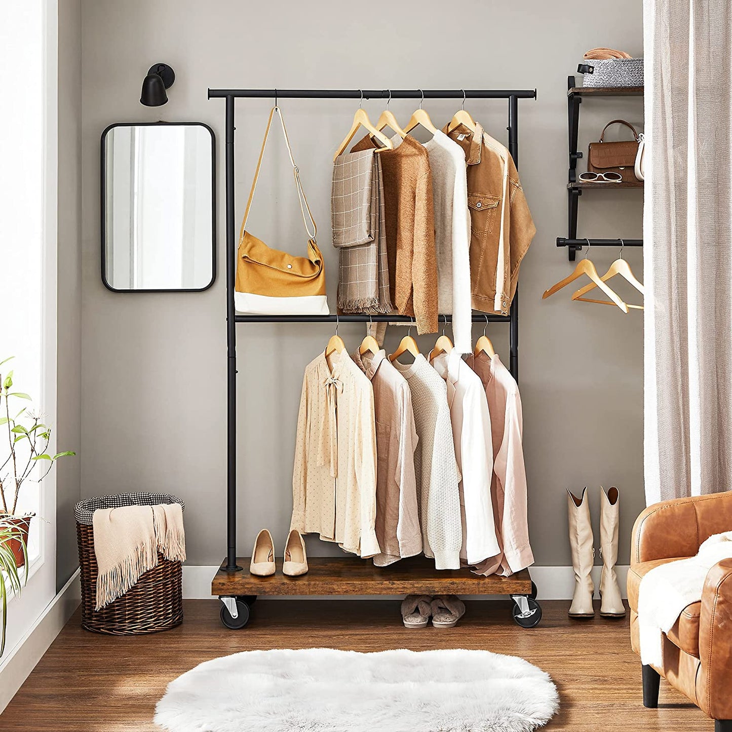 Double Rod Industrial Rolling Garment Rack