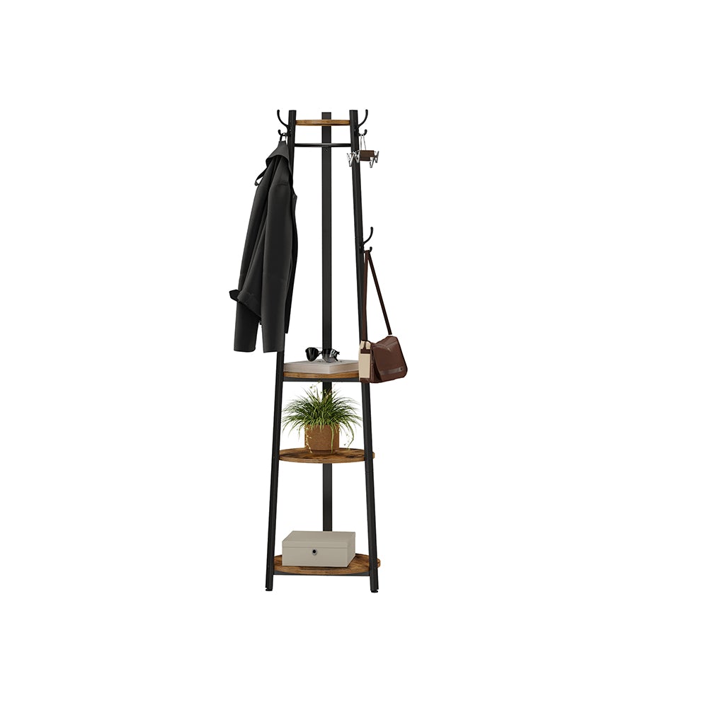 Coat Stand with 6 Hooks 3 Round Shelves