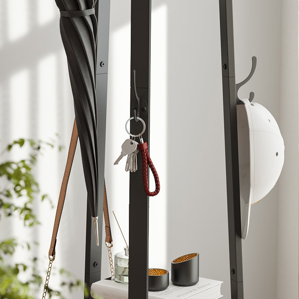 Coat Stand with 6 Hooks 3 Round Shelves