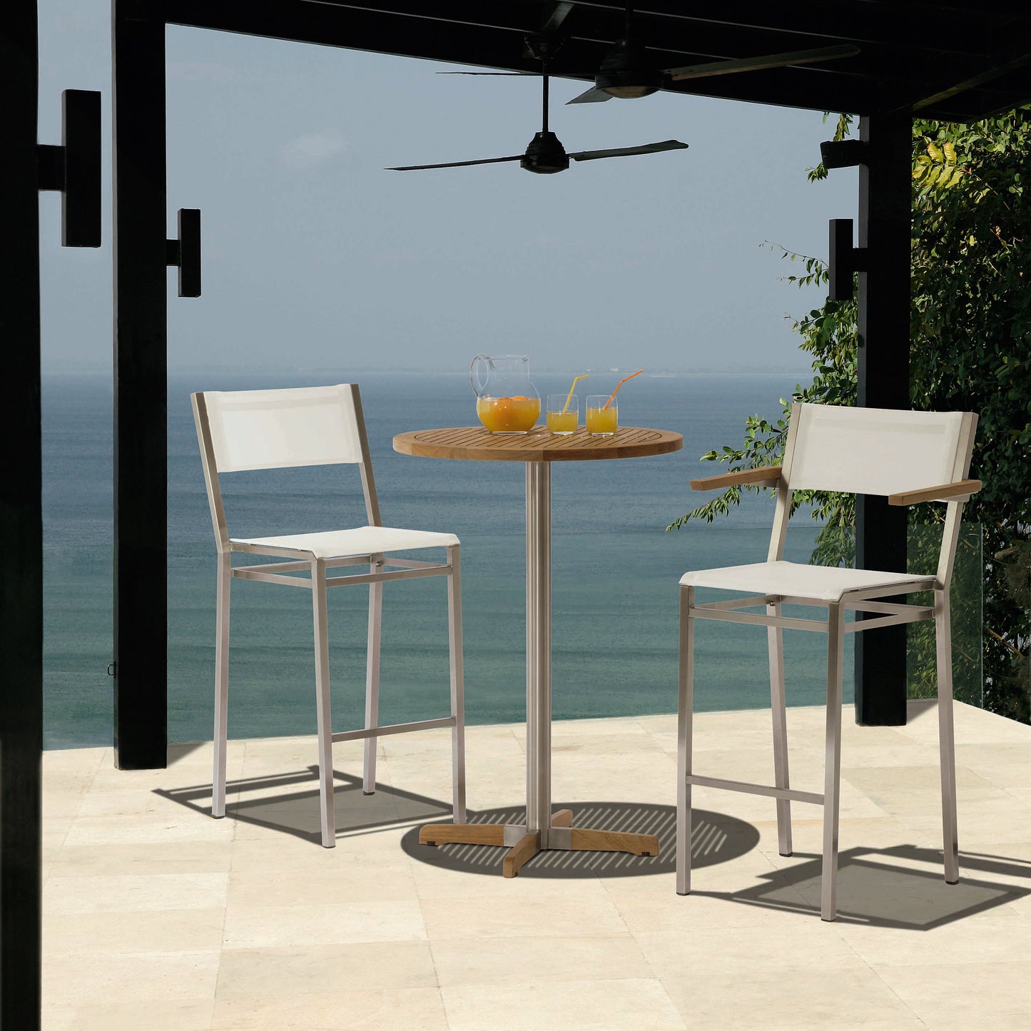 Equinox Counter Height Carver Chair With Teak Armrests