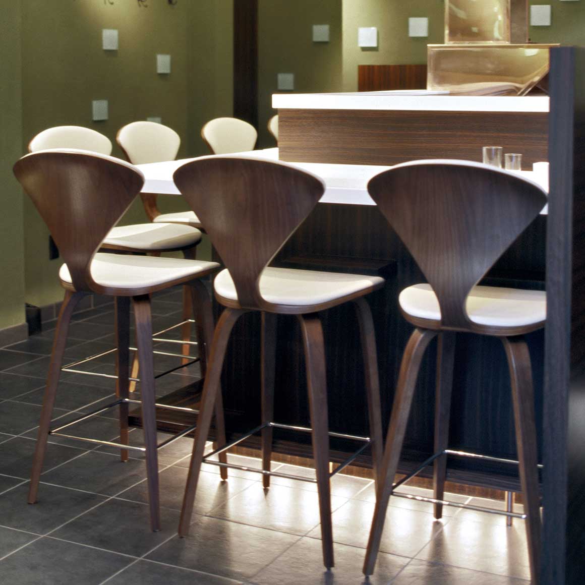 Bar Stool with Wood Base - Upholstered Seat and Back