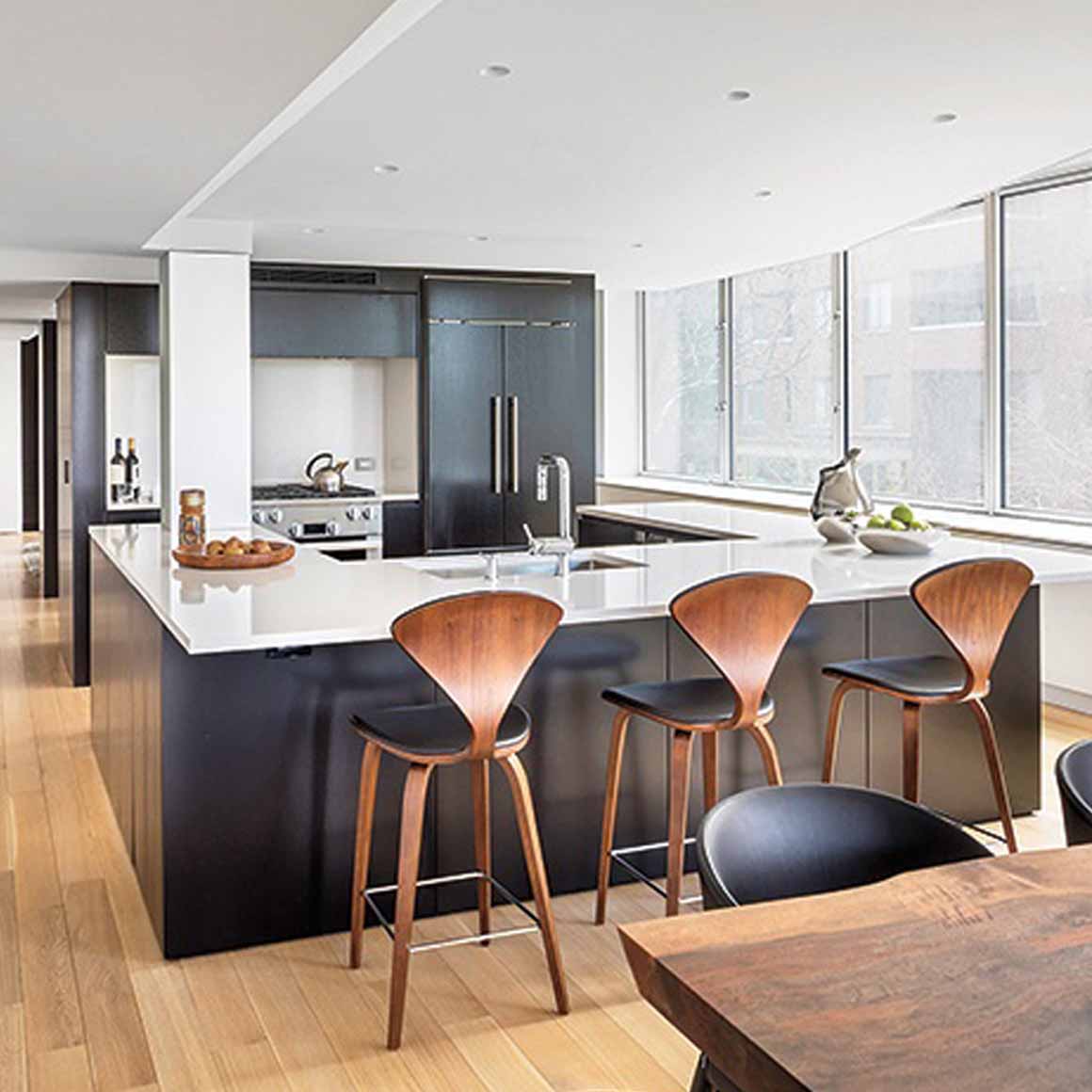 Bar Stool with Wood Base - Upholstered Seat and Back