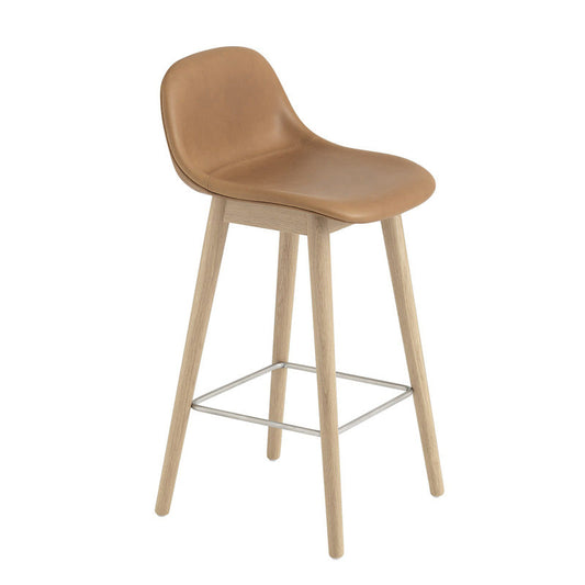 Refine Leather - Cognac/Oak / Counter: 25.5 in height Fiber Upholstered Backrest Stool with Wood Base OPEN BOX